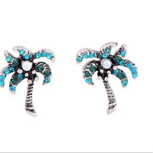 CZ Chic Teal Palm Tree Stud Earrings